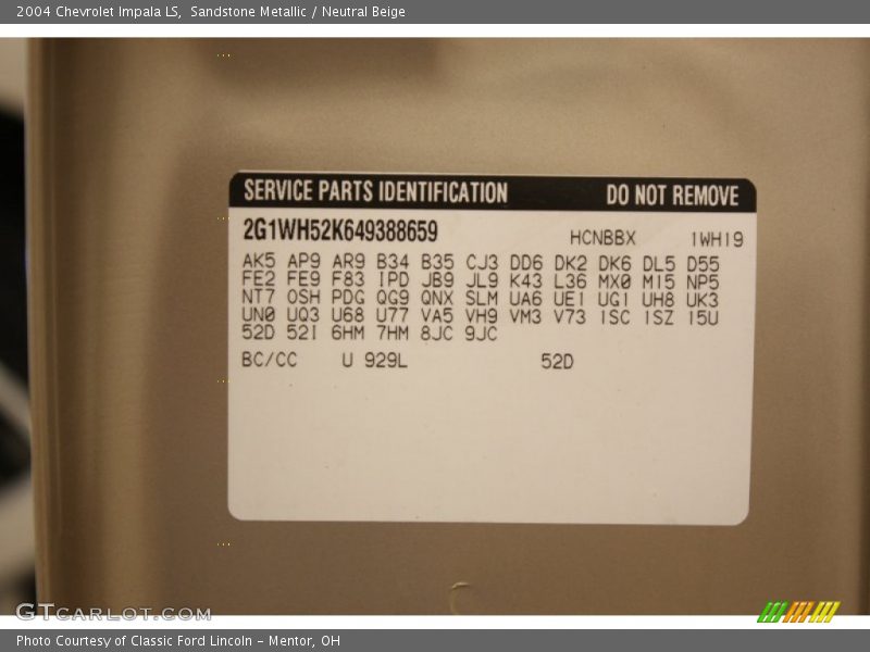 2004 Impala LS Sandstone Metallic Color Code 929L