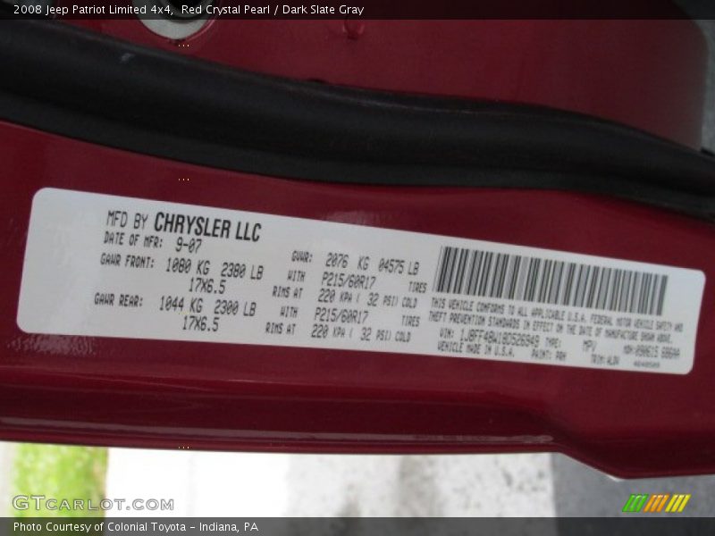 Red Crystal Pearl / Dark Slate Gray 2008 Jeep Patriot Limited 4x4