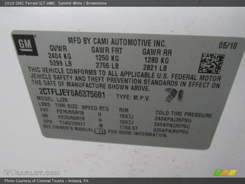 Summit White / Brownstone 2010 GMC Terrain SLT AWD