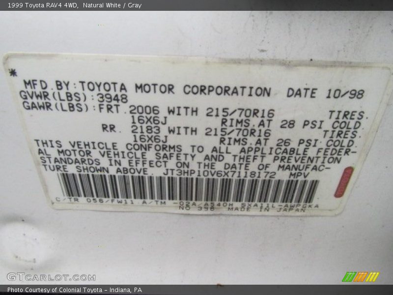 Natural White / Gray 1999 Toyota RAV4 4WD