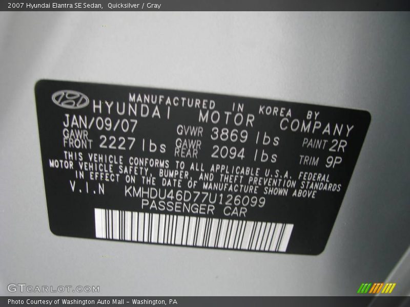 Quicksilver / Gray 2007 Hyundai Elantra SE Sedan