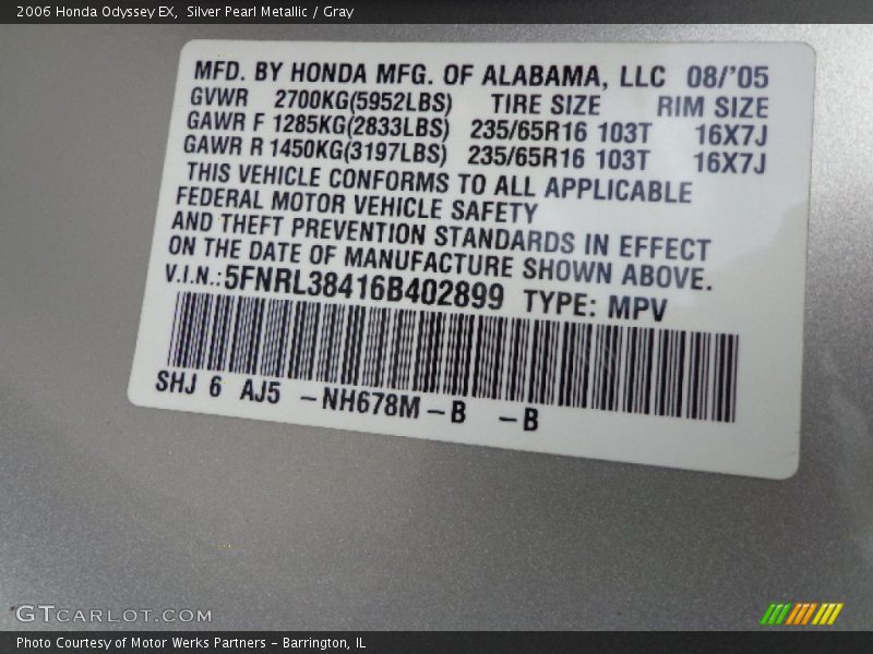 Silver Pearl Metallic / Gray 2006 Honda Odyssey EX
