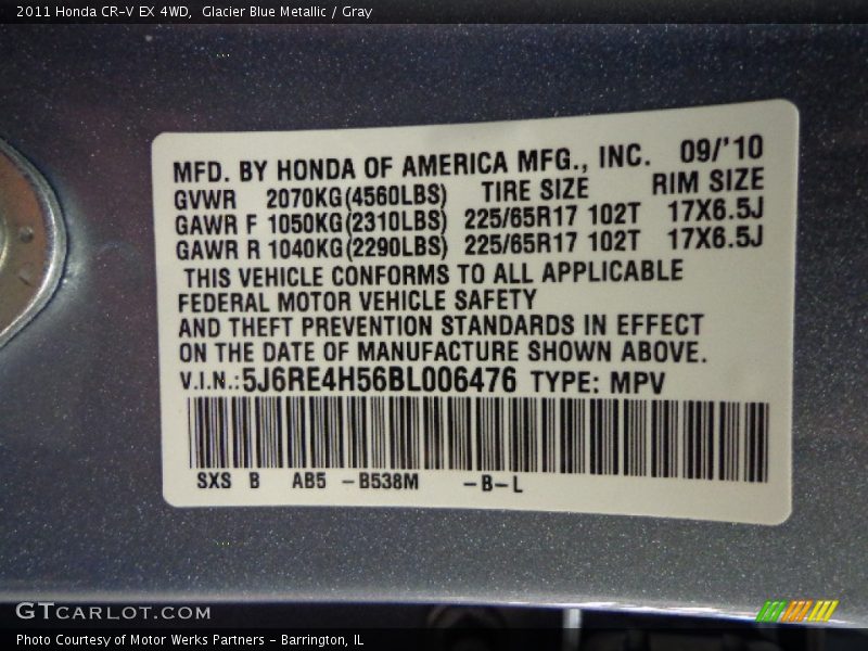 Glacier Blue Metallic / Gray 2011 Honda CR-V EX 4WD