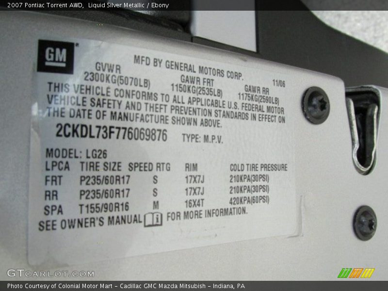 Liquid Silver Metallic / Ebony 2007 Pontiac Torrent AWD
