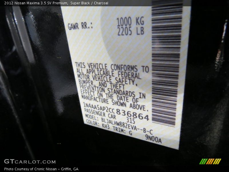 Super Black / Charcoal 2012 Nissan Maxima 3.5 SV Premium