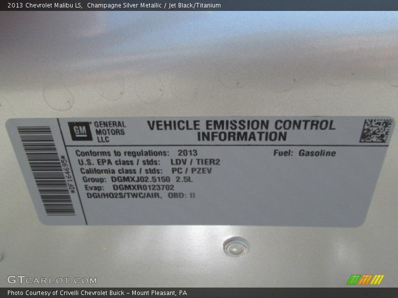 Champagne Silver Metallic / Jet Black/Titanium 2013 Chevrolet Malibu LS