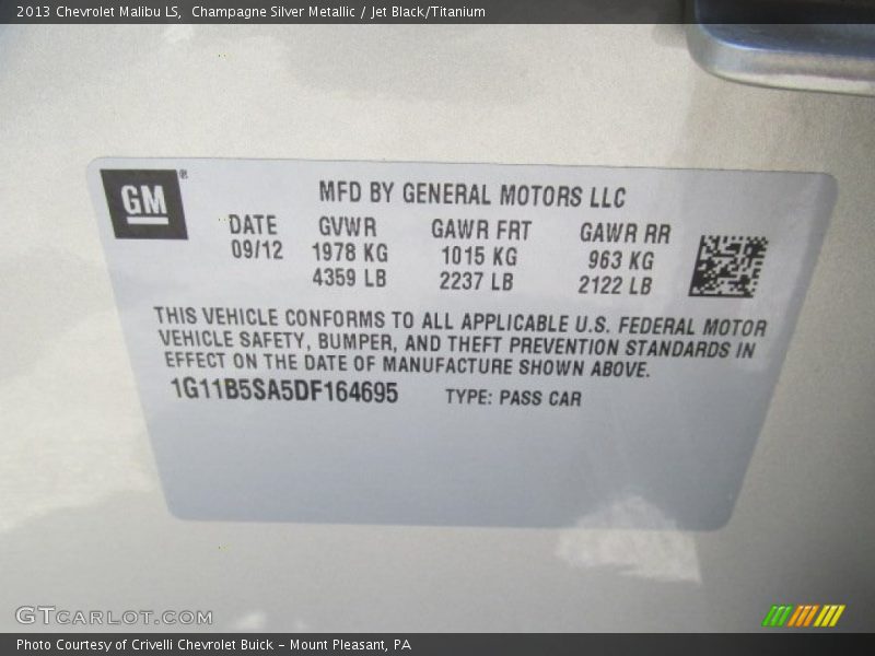 Champagne Silver Metallic / Jet Black/Titanium 2013 Chevrolet Malibu LS