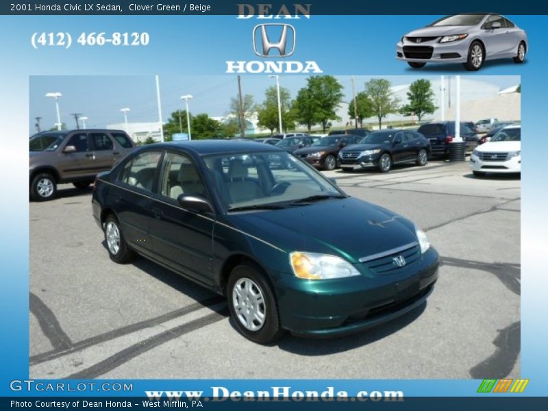 Clover Green / Beige 2001 Honda Civic LX Sedan