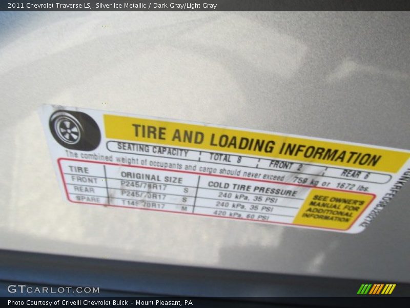 Silver Ice Metallic / Dark Gray/Light Gray 2011 Chevrolet Traverse LS