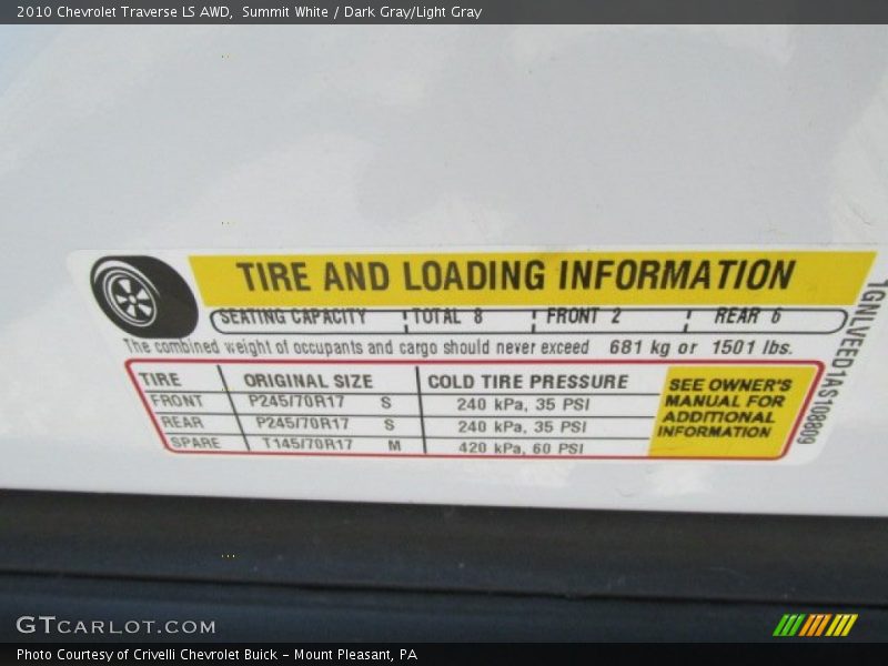 Summit White / Dark Gray/Light Gray 2010 Chevrolet Traverse LS AWD