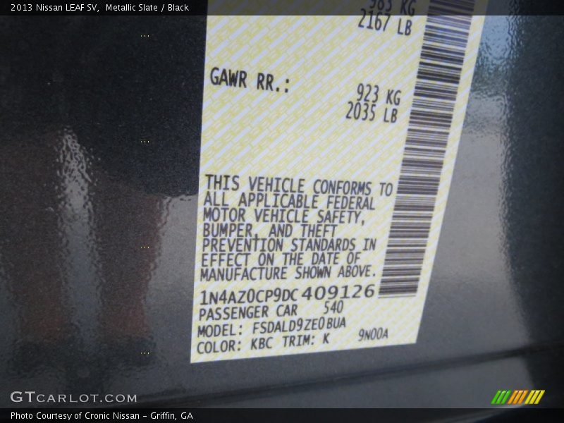 Metallic Slate / Black 2013 Nissan LEAF SV