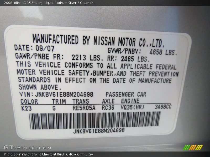 Liquid Platinum Silver / Graphite 2008 Infiniti G 35 Sedan