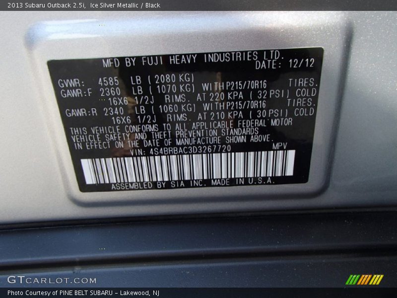Ice Silver Metallic / Black 2013 Subaru Outback 2.5i