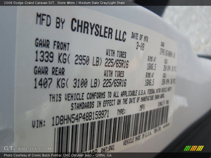 Stone White / Medium Slate Gray/Light Shale 2008 Dodge Grand Caravan SXT