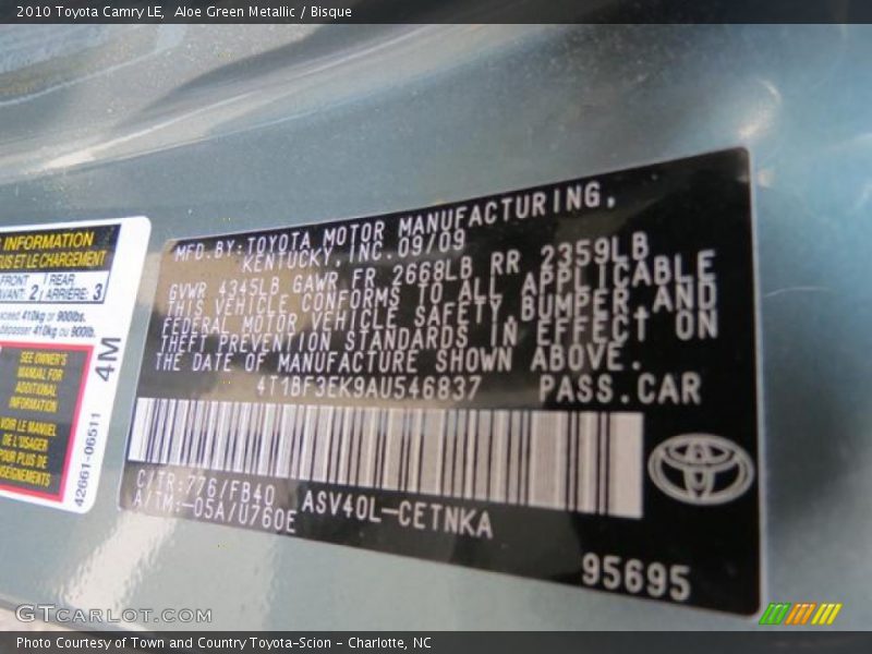 Aloe Green Metallic / Bisque 2010 Toyota Camry LE