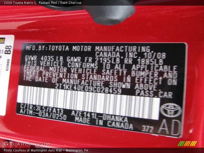 Radiant Red / Dark Charcoal 2009 Toyota Matrix S
