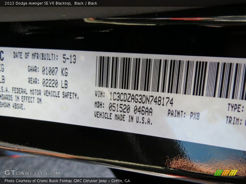 Black / Black 2013 Dodge Avenger SE V6 Blacktop