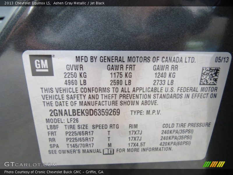Ashen Gray Metallic / Jet Black 2013 Chevrolet Equinox LS