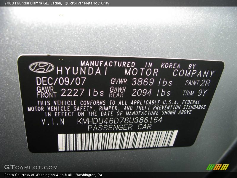 QuickSilver Metallic / Gray 2008 Hyundai Elantra GLS Sedan