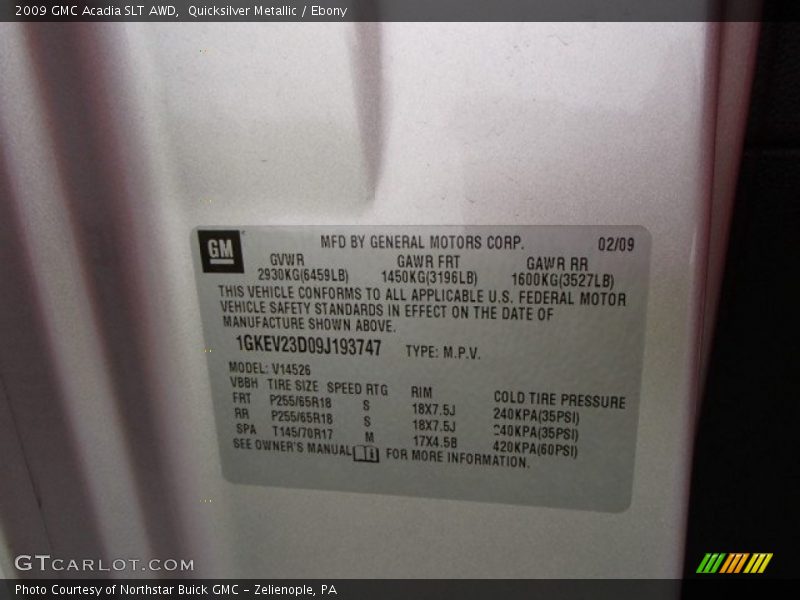 Quicksilver Metallic / Ebony 2009 GMC Acadia SLT AWD