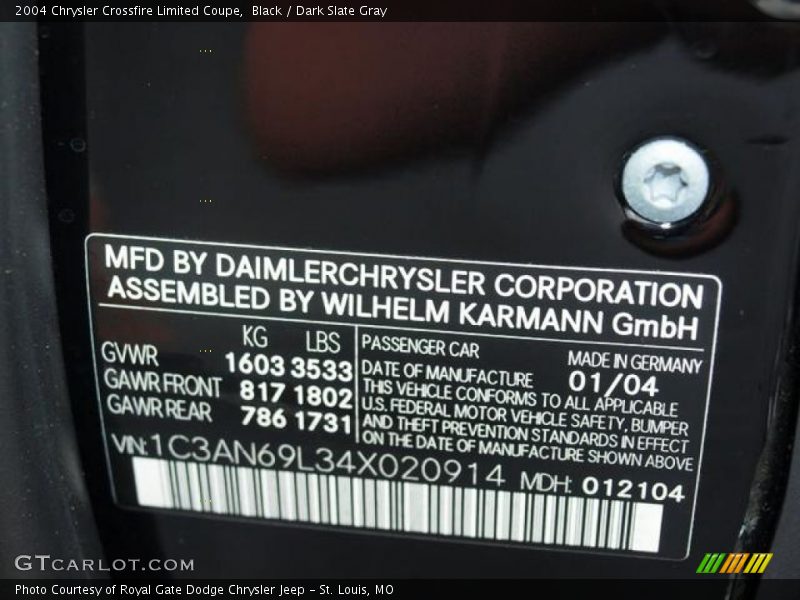 Black / Dark Slate Gray 2004 Chrysler Crossfire Limited Coupe