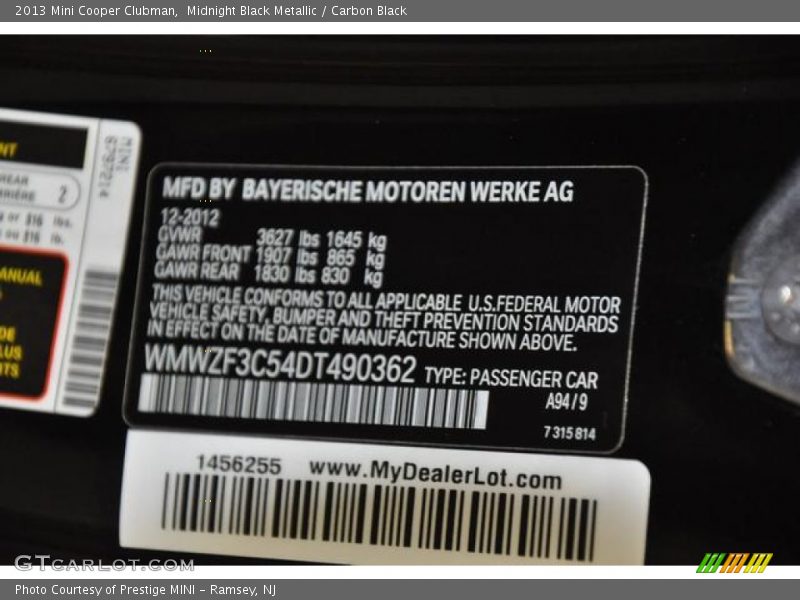 Midnight Black Metallic / Carbon Black 2013 Mini Cooper Clubman