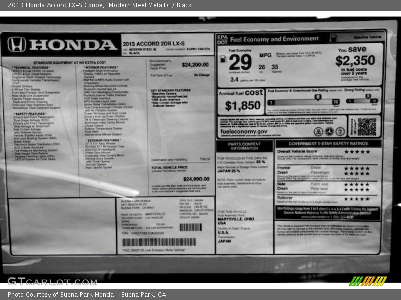 Modern Steel Metallic / Black 2013 Honda Accord LX-S Coupe