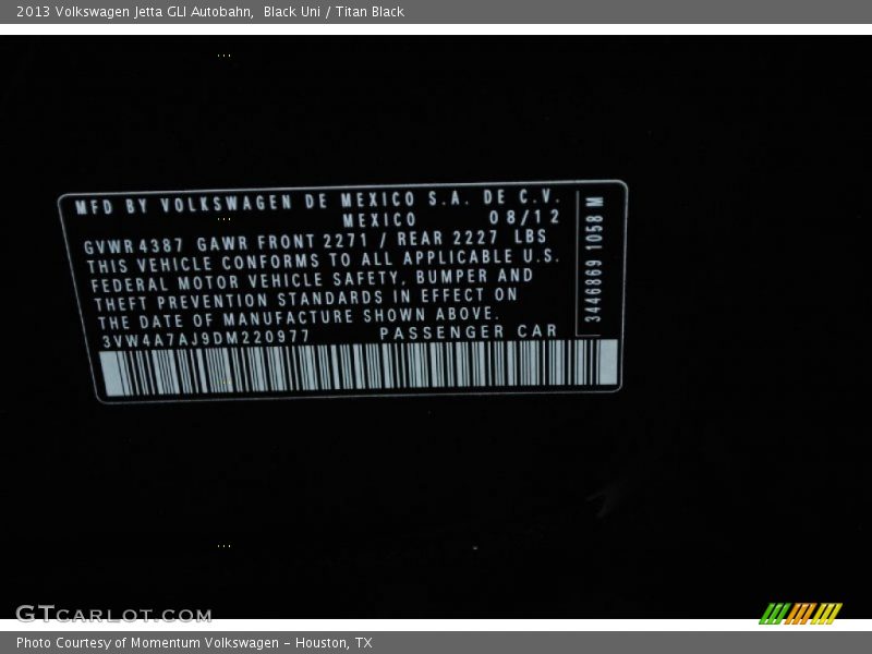 Black Uni / Titan Black 2013 Volkswagen Jetta GLI Autobahn