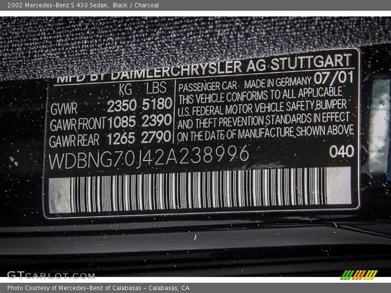 Black / Charcoal 2002 Mercedes-Benz S 430 Sedan