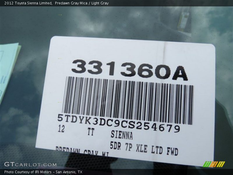 Predawn Gray Mica / Light Gray 2012 Toyota Sienna Limited