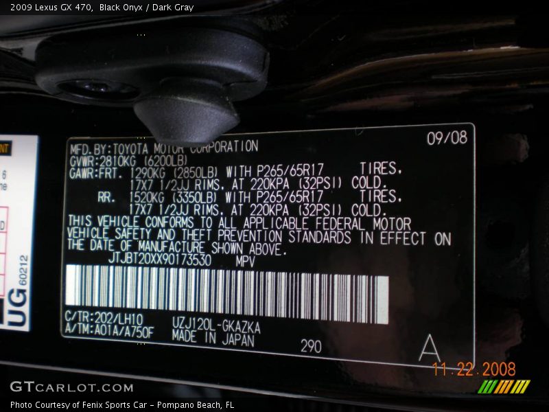 Black Onyx / Dark Gray 2009 Lexus GX 470
