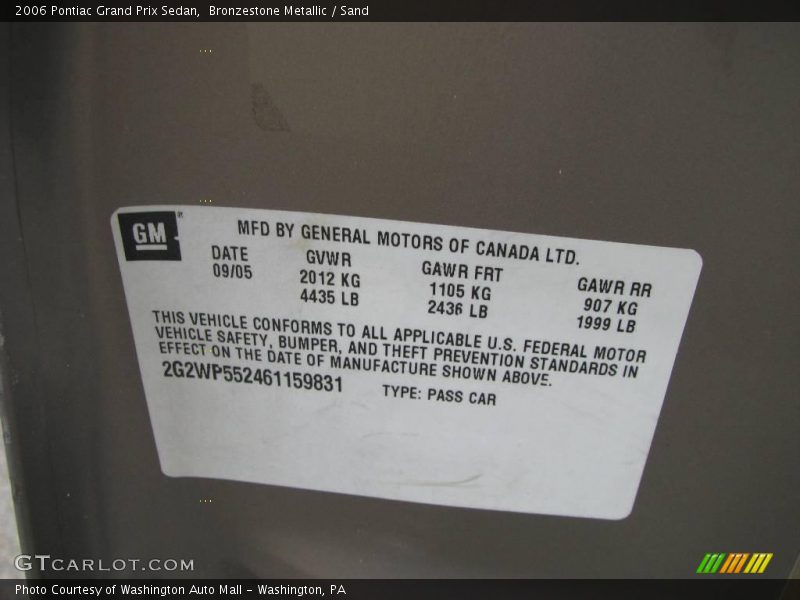 Bronzestone Metallic / Sand 2006 Pontiac Grand Prix Sedan