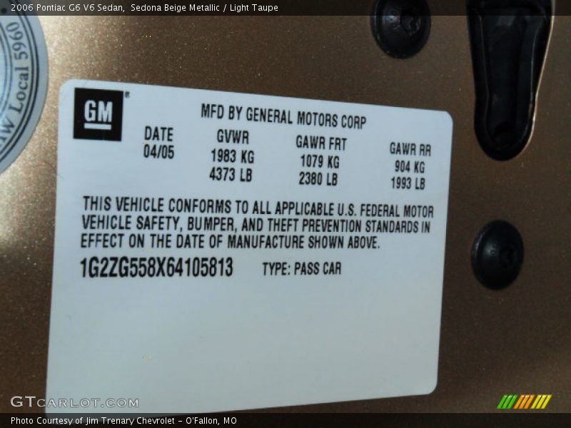 Sedona Beige Metallic / Light Taupe 2006 Pontiac G6 V6 Sedan