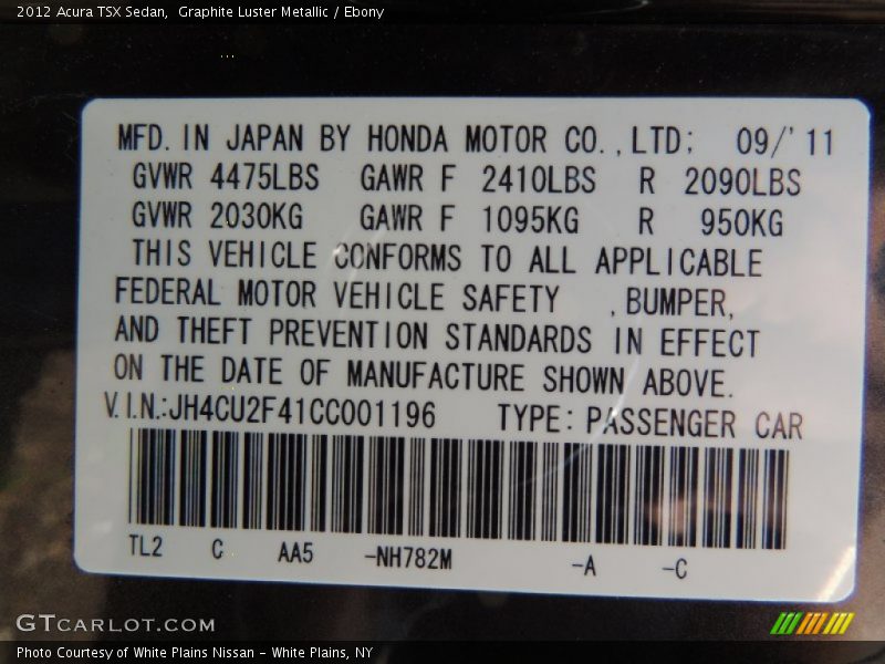 Graphite Luster Metallic / Ebony 2012 Acura TSX Sedan