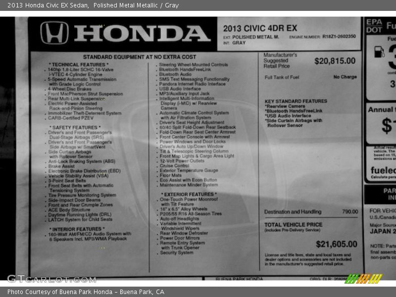 Polished Metal Metallic / Gray 2013 Honda Civic EX Sedan
