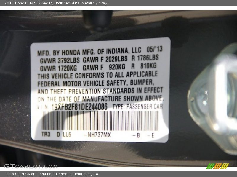 Polished Metal Metallic / Gray 2013 Honda Civic EX Sedan