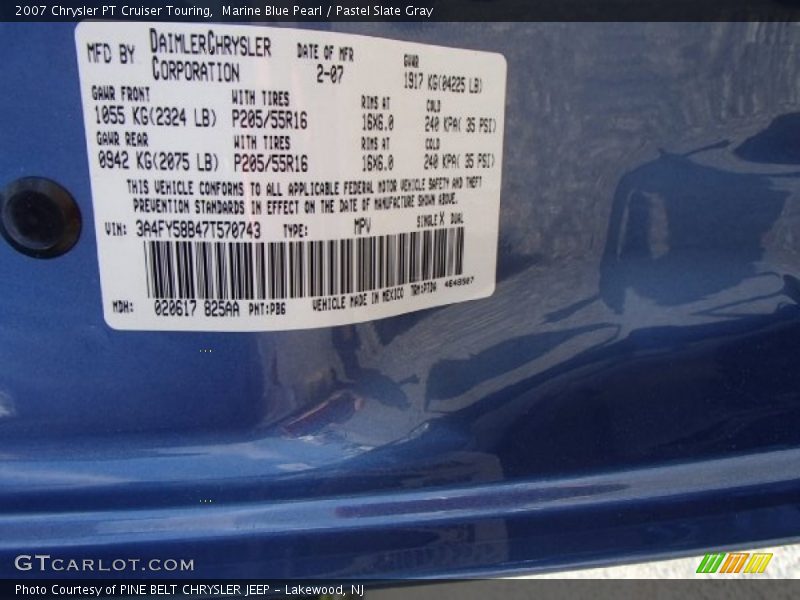 Marine Blue Pearl / Pastel Slate Gray 2007 Chrysler PT Cruiser Touring