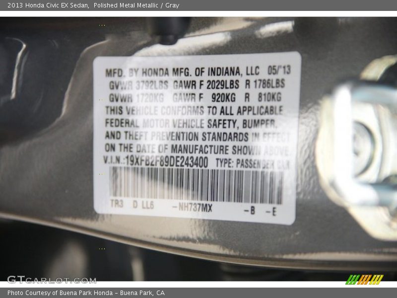 Polished Metal Metallic / Gray 2013 Honda Civic EX Sedan