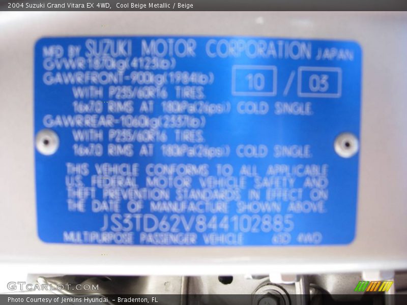 Cool Beige Metallic / Beige 2004 Suzuki Grand Vitara EX 4WD