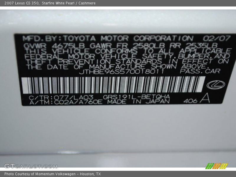 Starfire White Pearl / Cashmere 2007 Lexus GS 350