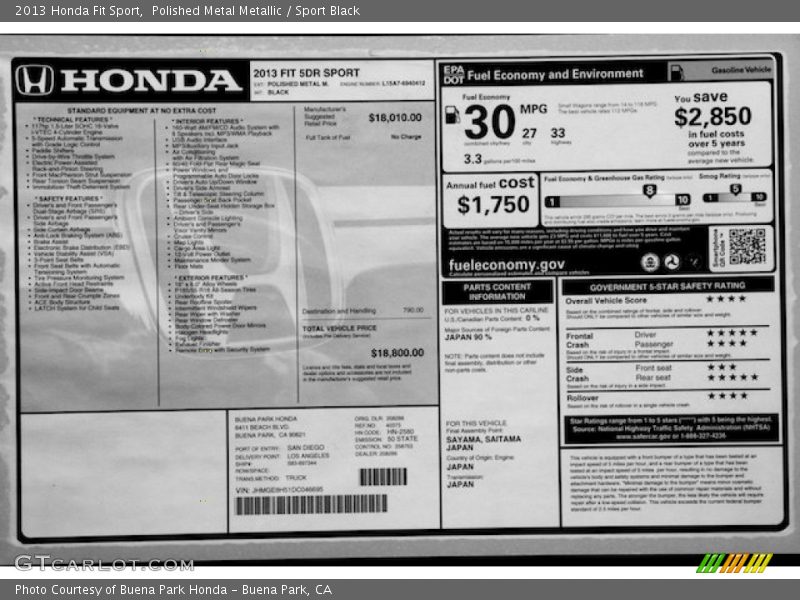 Polished Metal Metallic / Sport Black 2013 Honda Fit Sport