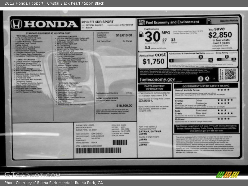 Crystal Black Pearl / Sport Black 2013 Honda Fit Sport