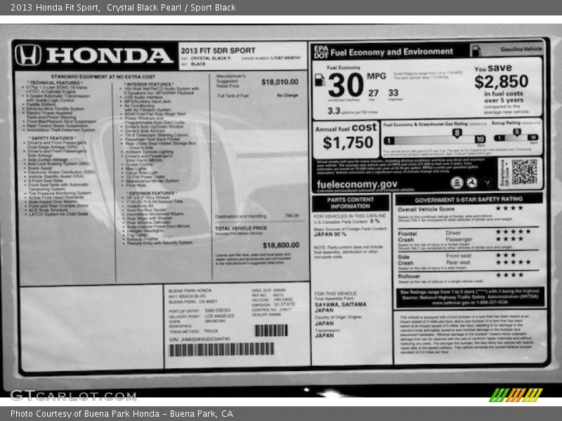 Crystal Black Pearl / Sport Black 2013 Honda Fit Sport