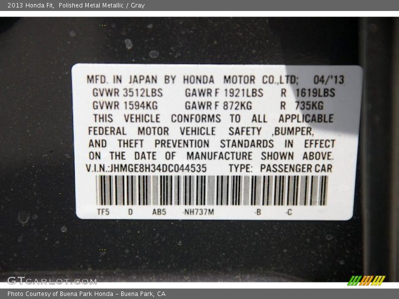 Polished Metal Metallic / Gray 2013 Honda Fit