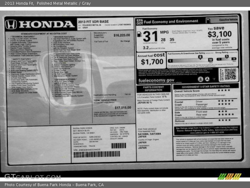 Polished Metal Metallic / Gray 2013 Honda Fit