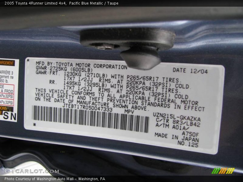 Pacific Blue Metallic / Taupe 2005 Toyota 4Runner Limited 4x4