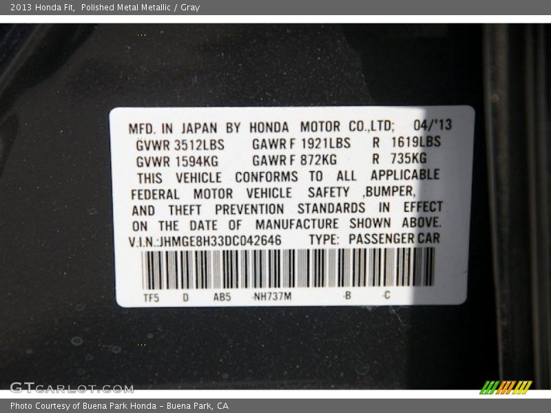 Polished Metal Metallic / Gray 2013 Honda Fit