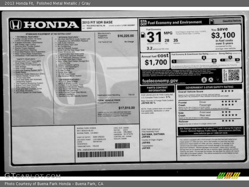 Polished Metal Metallic / Gray 2013 Honda Fit