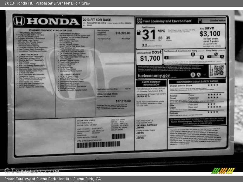 Alabaster Silver Metallic / Gray 2013 Honda Fit
