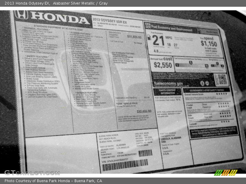Alabaster Silver Metallic / Gray 2013 Honda Odyssey EX